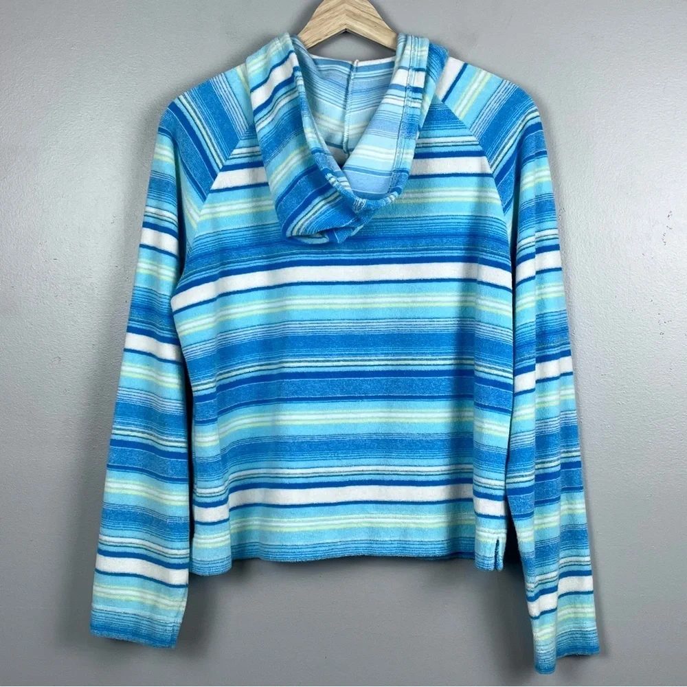 Nike Youth Girls Striped Soft Terry Cloth Full-Zip Jacket Size L; Beach, Casual